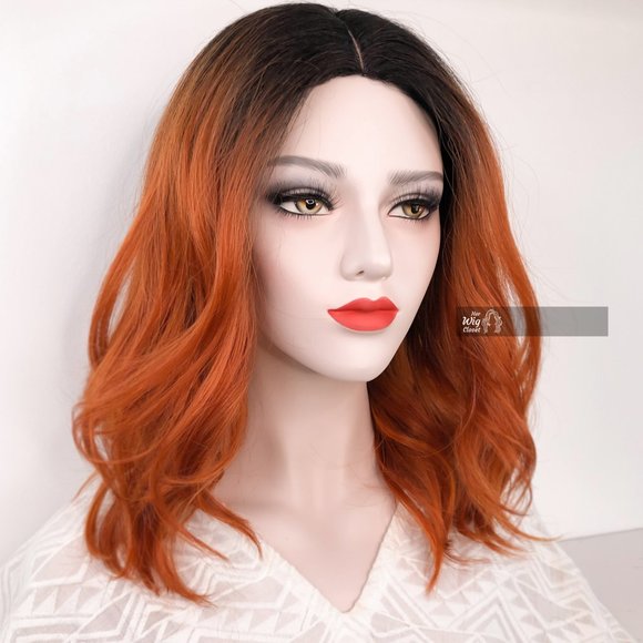 Dark Brown Ginger Red Ombre Wavy Lace Wig 12" | Primose - Picture 2 of 6